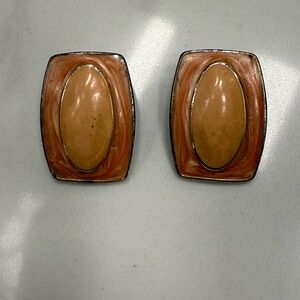 Vintage Rectangular Peach Clip on Earrings